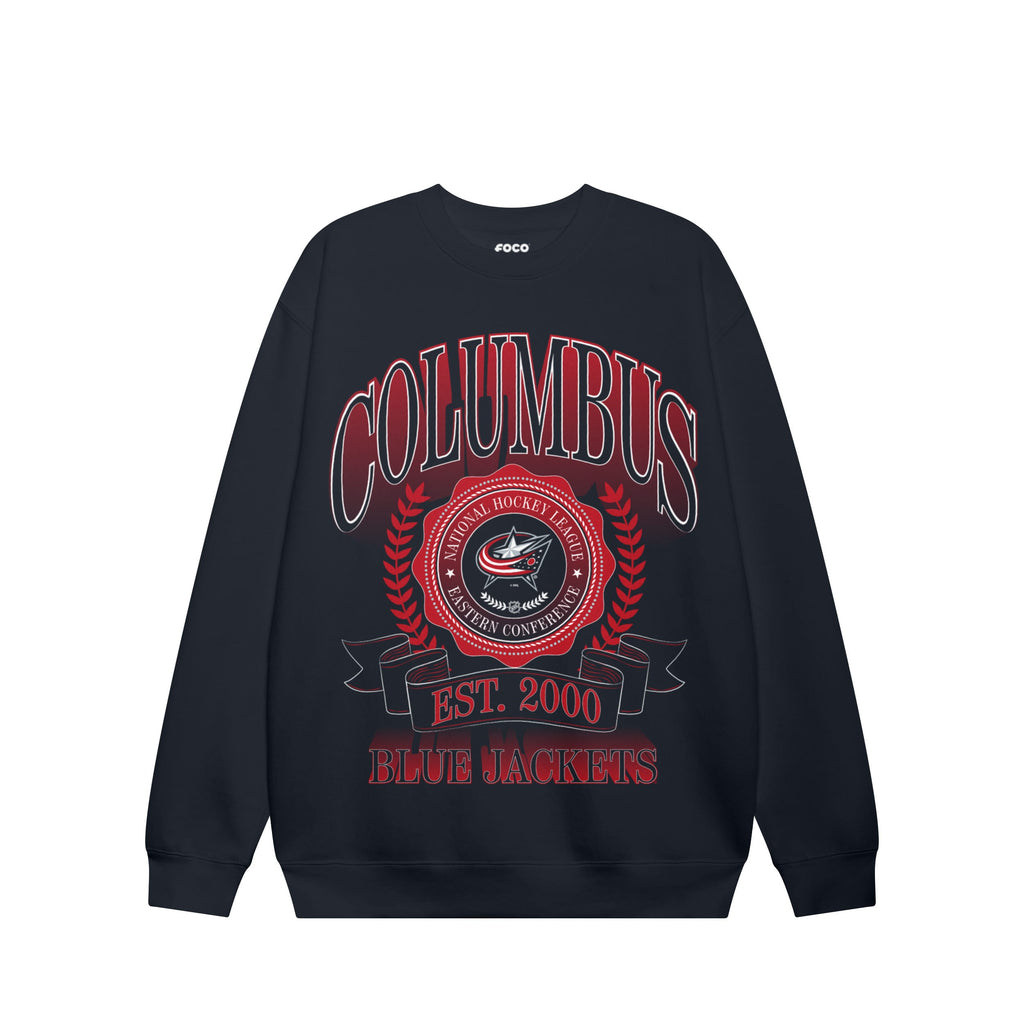 Columbus Blue Jackets Banner Crest Crew Neck Sweatshirt FOCO S - FOCO.com