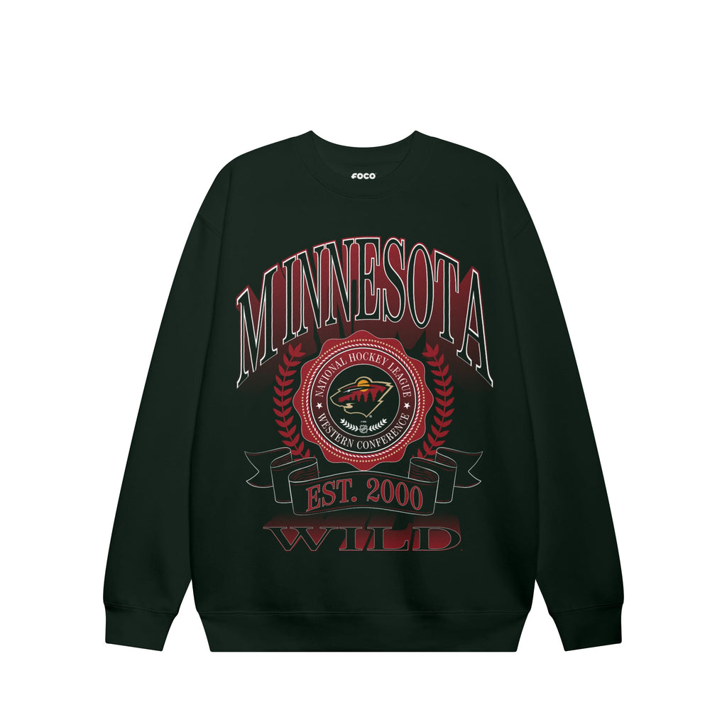 Minnesota Wild Banner Crest Crew Neck Sweatshirt FOCO S - FOCO.com