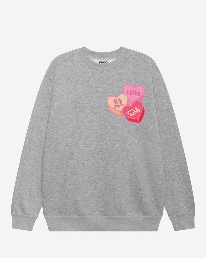 Anaheim Ducks Candy Heart Crew Neck Sweatshirt FOCO Athletic Heather S - FOCO.com