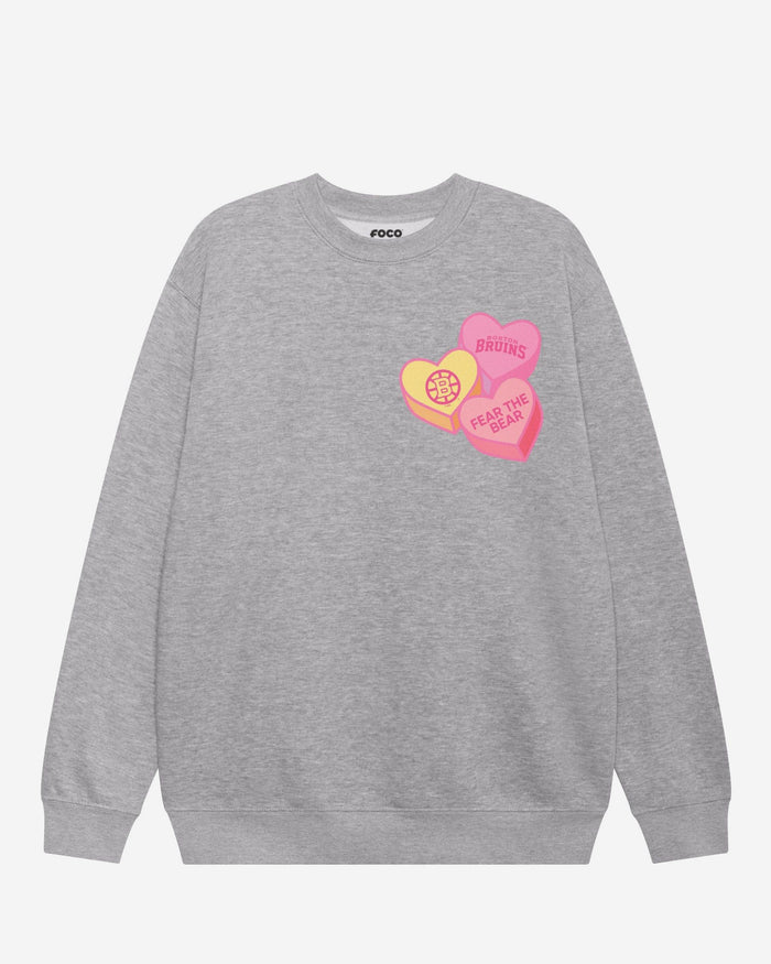 Boston Bruins Candy Heart Crew Neck Sweatshirt FOCO Athletic Heather S - FOCO.com