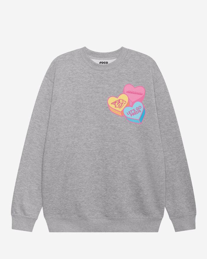 Nashville Predators Candy Heart Crew Neck Sweatshirt FOCO Athletic Heather S - FOCO.com