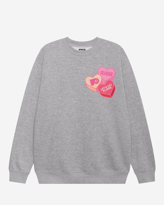 Philadelphia Flyers Candy Heart Crew Neck Sweatshirt FOCO Athletic Heather S - FOCO.com