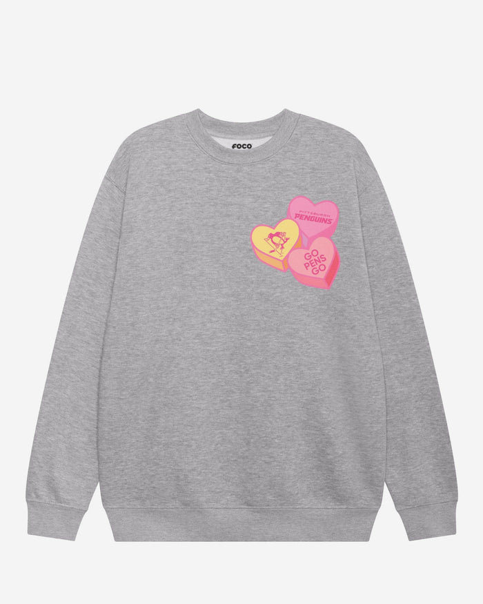 Pittsburgh Penguins Candy Heart Crew Neck Sweatshirt FOCO Athletic Heather S - FOCO.com