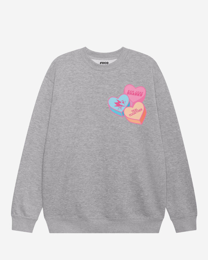 San Jose Sharks Candy Heart Crew Neck Sweatshirt FOCO Athletic Heather S - FOCO.com