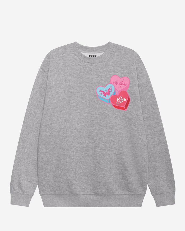 Washington Capitals Candy Heart Crew Neck Sweatshirt FOCO Athletic Heather S - FOCO.com