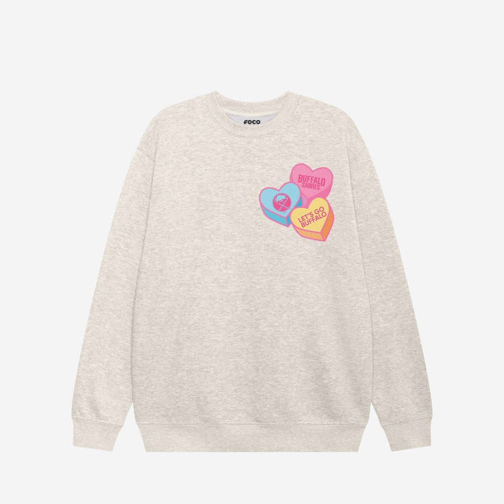 Buffalo Sabres Candy Heart Crew Neck Sweatshirt FOCO Oatmeal Heather S - FOCO.com