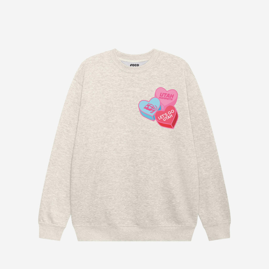 Utah Mammoth Candy Heart Crew Neck Sweatshirt FOCO Oatmeal Heather S - FOCO.com