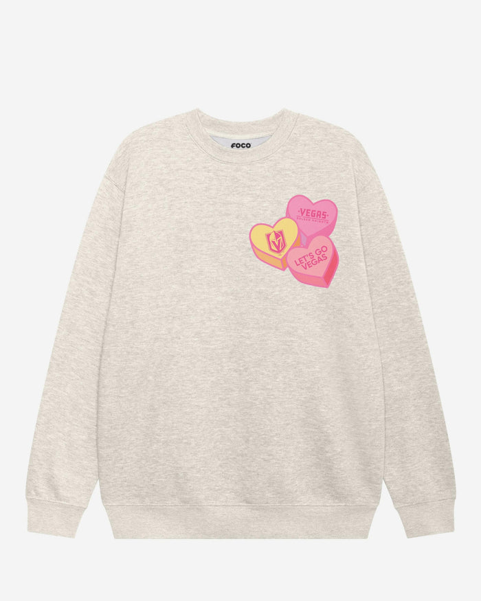 Vegas Golden Knights Candy Heart Crew Neck Sweatshirt FOCO Oatmeal Heather S - FOCO.com