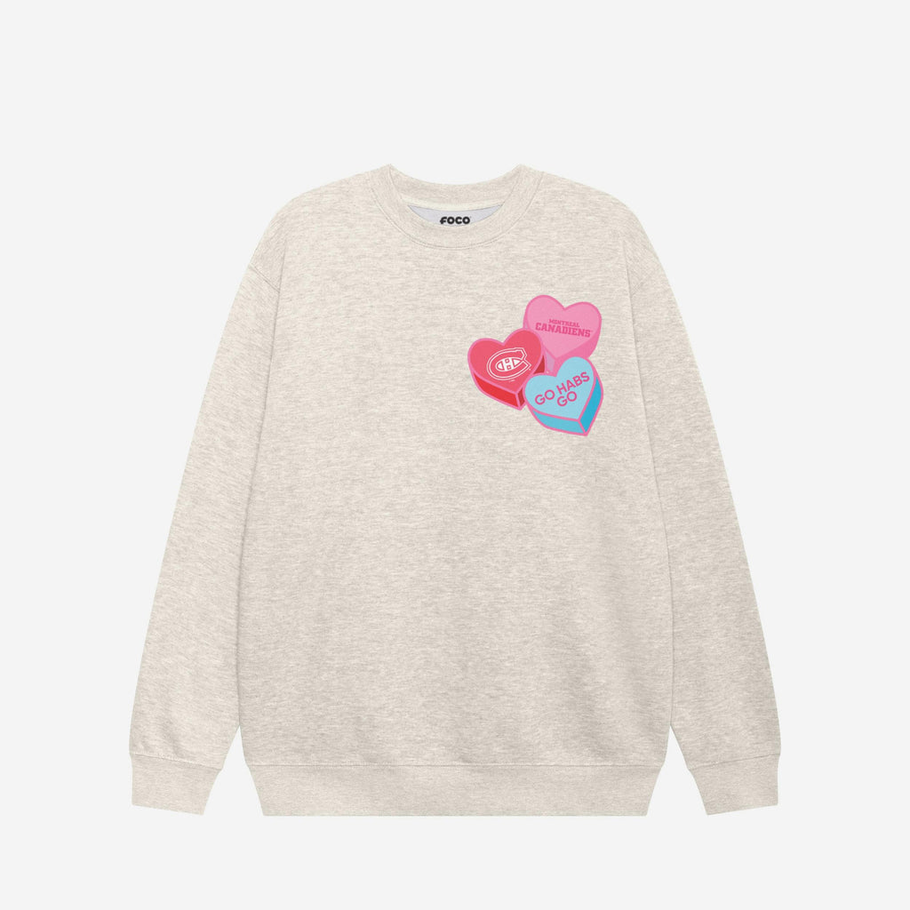 Montreal Canadiens Candy Heart Crew Neck Sweatshirt FOCO Oatmeal Heather S - FOCO.com