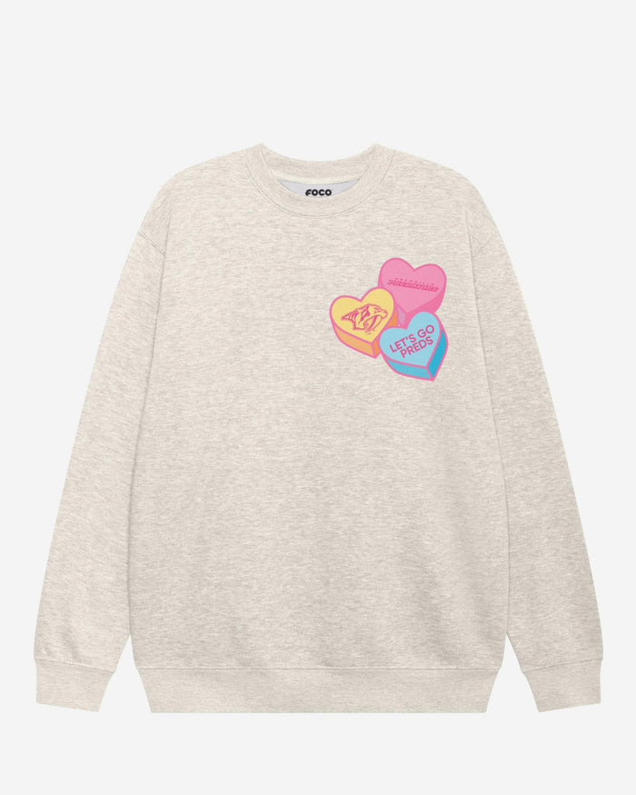 Nashville Predators Candy Heart Crew Neck Sweatshirt FOCO Oatmeal Heather S - FOCO.com