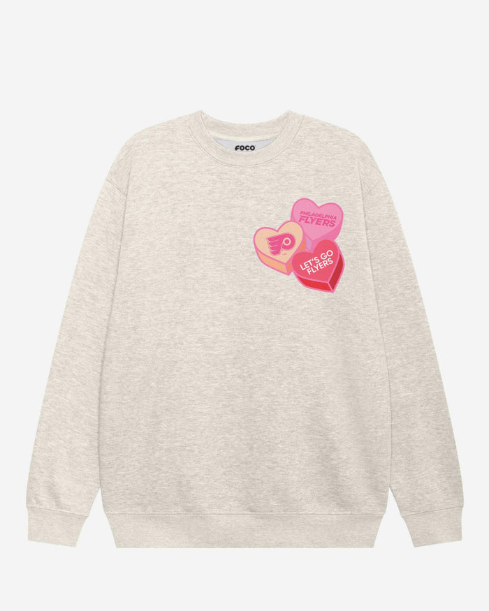 Philadelphia Flyers Candy Heart Crew Neck Sweatshirt FOCO Oatmeal Heather S - FOCO.com