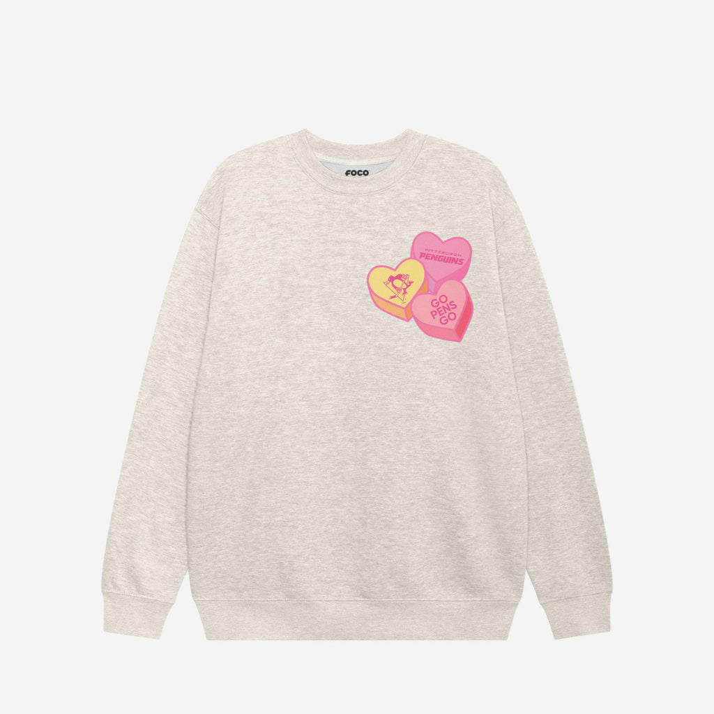 Pittsburgh Penguins Candy Heart Crew Neck Sweatshirt FOCO Oatmeal Heather S - FOCO.com