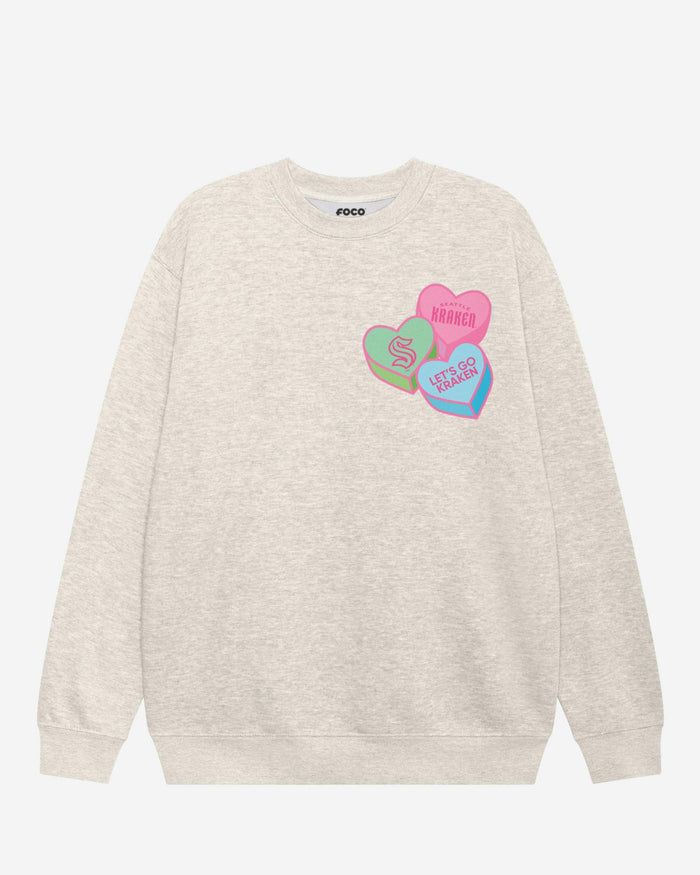 Seattle Kraken Candy Heart Crew Neck Sweatshirt FOCO Oatmeal Heather S - FOCO.com