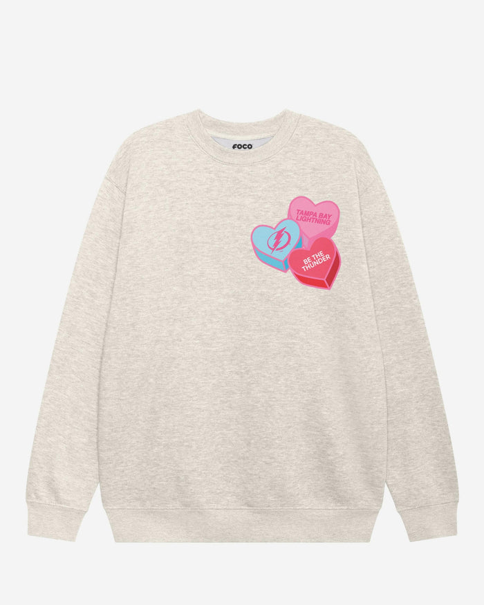 Tampa Bay Lightning Candy Heart Crew Neck Sweatshirt FOCO Oatmeal Heather S - FOCO.com