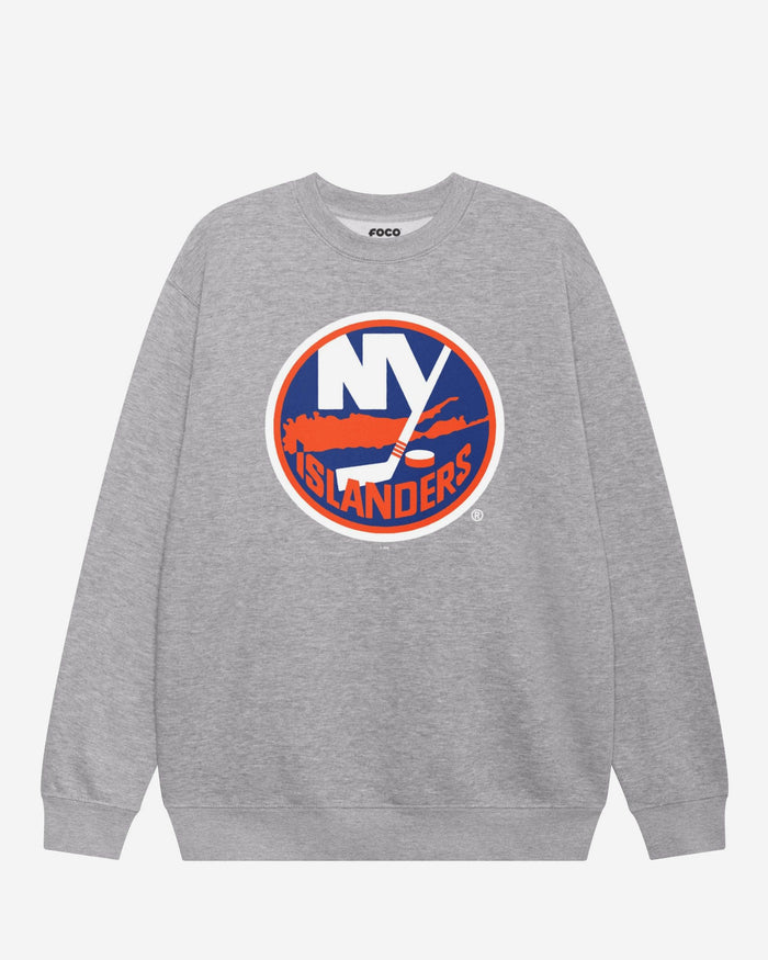 New York Islanders Primary Logo Crew Neck Sweatshirt FOCO Athletic Heather S - FOCO.com