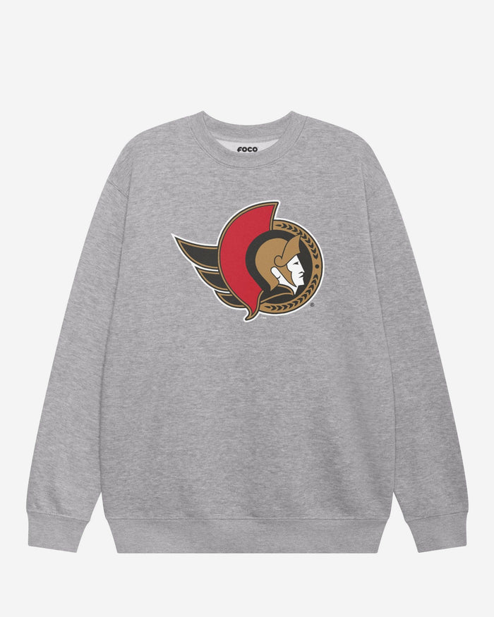 Ottawa Senators Primary Logo Crew Neck Sweatshirt FOCO Athletic Heather S - FOCO.com