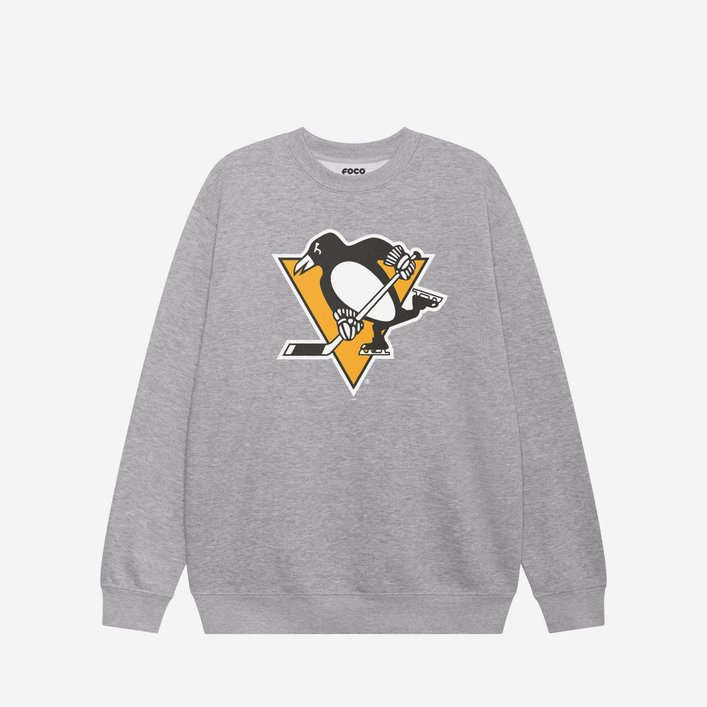 Pittsburgh Penguins Primary Logo Crew Neck Sweatshirt FOCO Athletic Heather S - FOCO.com