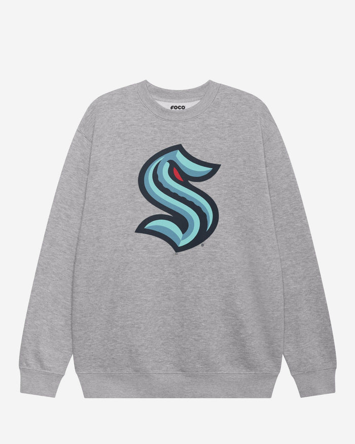 Seattle Kraken Primary Logo Crew Neck Sweatshirt FOCO Athletic Heather S - FOCO.com