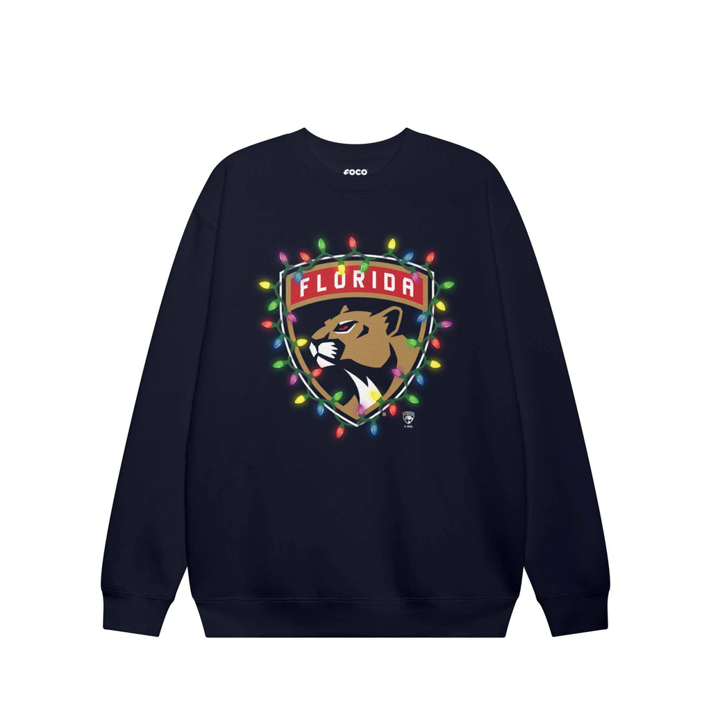 Florida Panthers Primary Logo Holiday Lights Crew Neck Sweatshirt