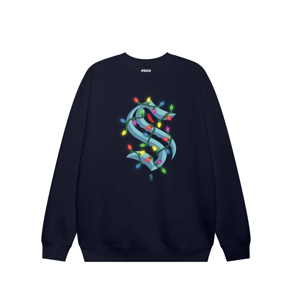Seattle Kraken Primary Logo Holiday Lights Crew Neck Sweatshirt
