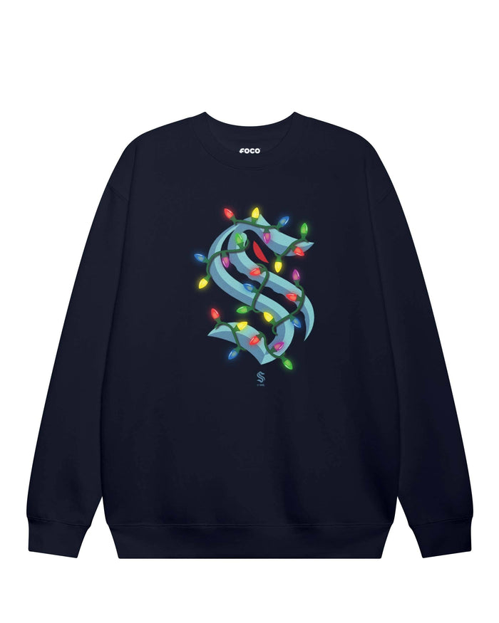 Seattle Kraken Primary Logo Holiday Lights Crew Neck Sweatshirt