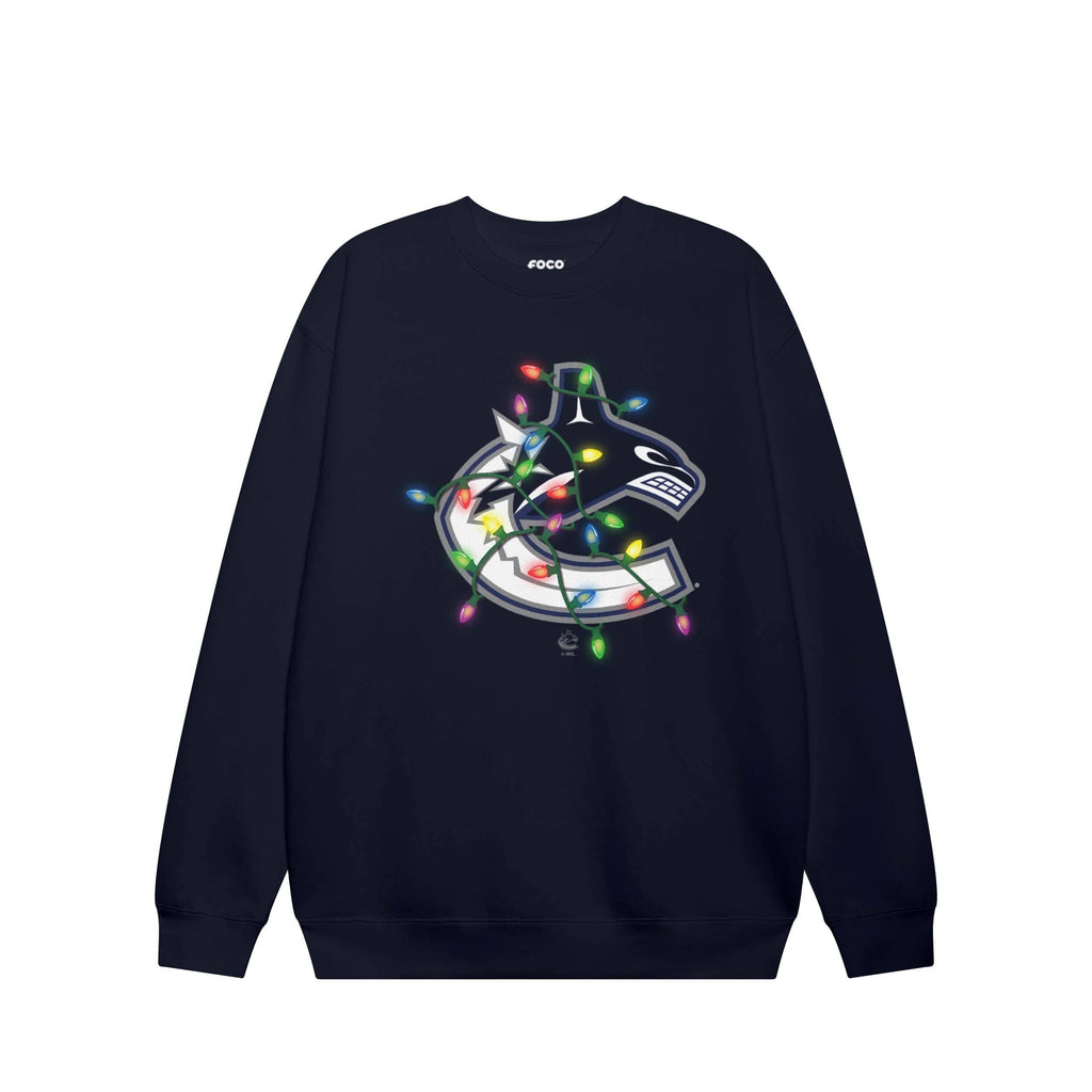 Vancouver Canucks Primary Logo Holiday Lights Crew Neck Sweatshirt