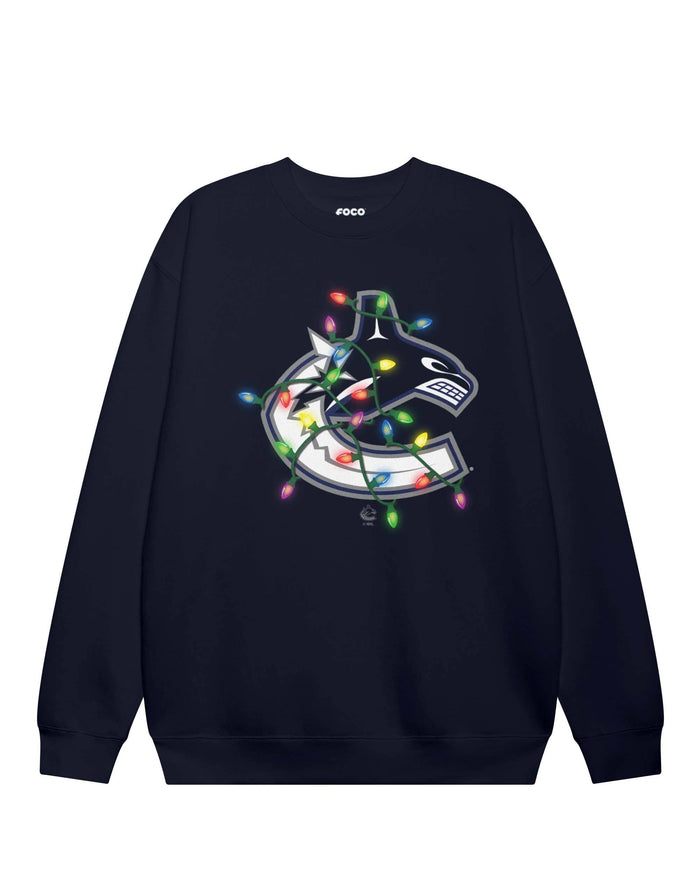 Vancouver Canucks Primary Logo Holiday Lights Crew Neck Sweatshirt