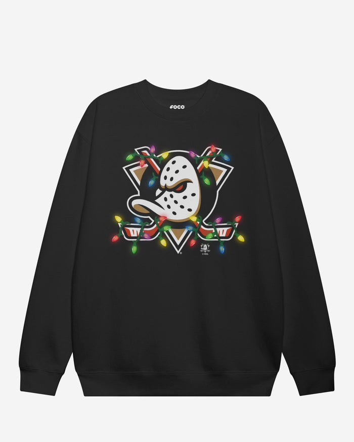 Anaheim Ducks Primary Logo Holiday Lights Crew Neck Sweatshirt FOCO S - FOCO.com