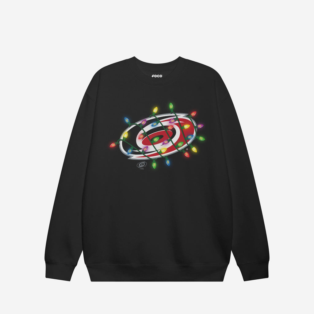 Carolina Hurricanes Primary Logo Holiday Lights Crew Neck Sweatshirt FOCO S - FOCO.com