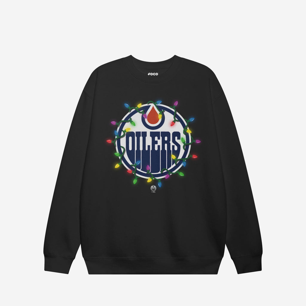 Edmonton Oilers Primary Logo Holiday Lights Crew Neck Sweatshirt FOCO S - FOCO.com