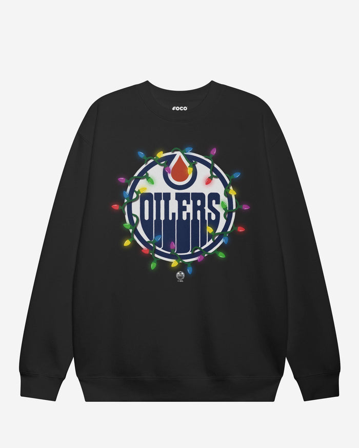 Edmonton Oilers Primary Logo Holiday Lights Crew Neck Sweatshirt FOCO S - FOCO.com