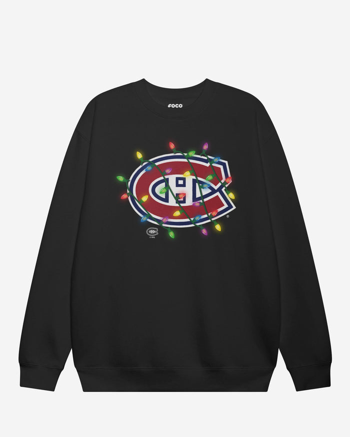 Montreal Canadiens Primary Logo Holiday Lights Crew Neck Sweatshirt FOCO S - FOCO.com