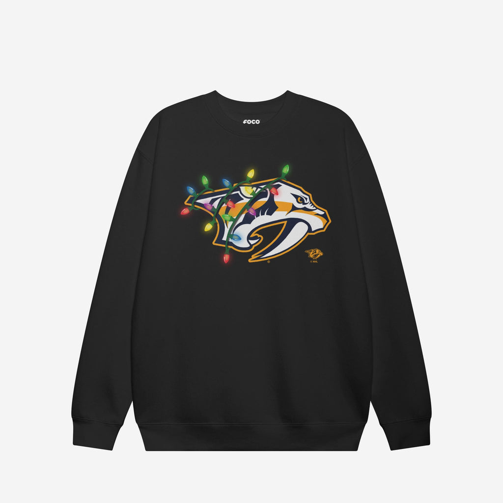Nashville Predators Primary Logo Holiday Lights Crew Neck Sweatshirt FOCO S - FOCO.com