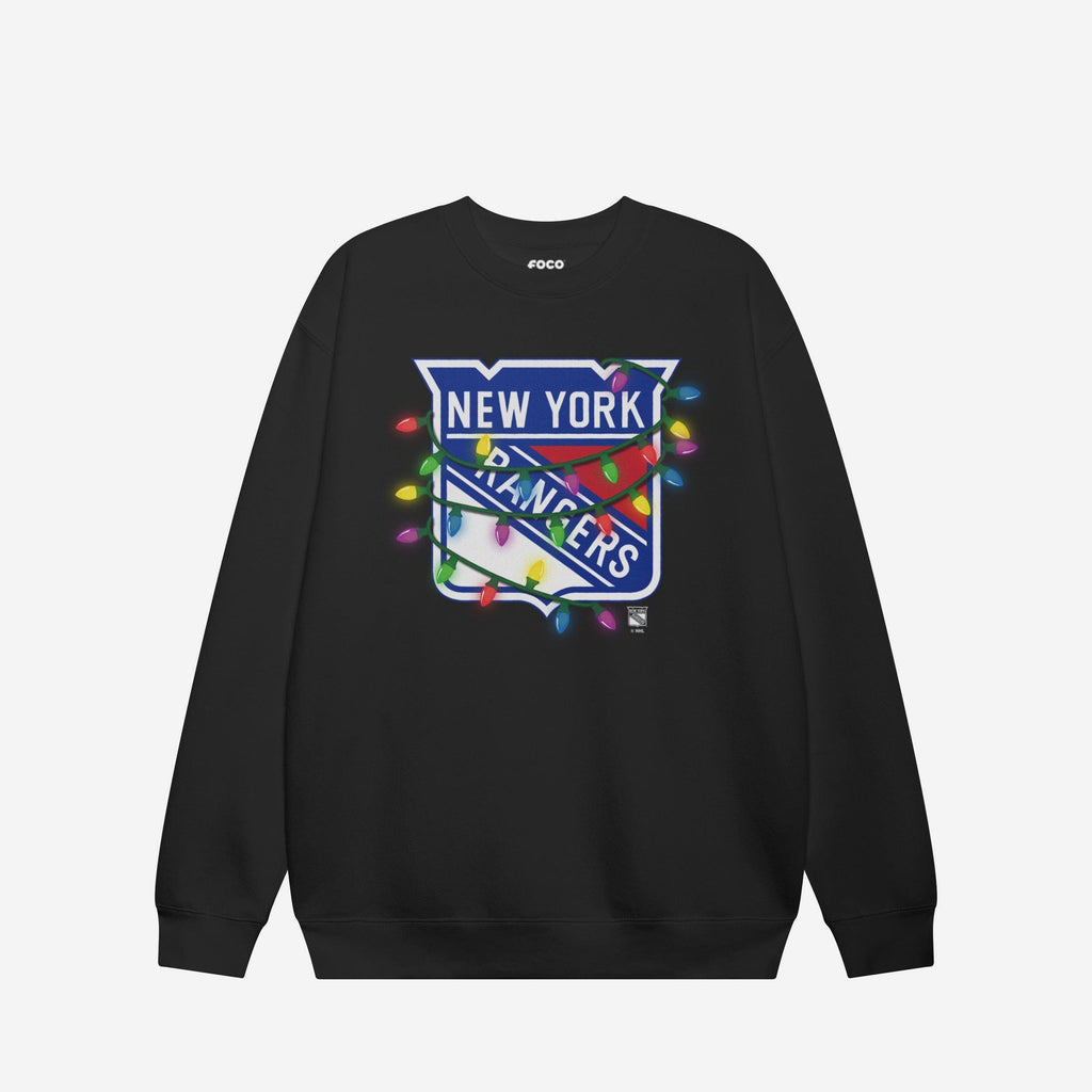 New York Rangers Primary Logo Holiday Lights Crew Neck Sweatshirt FOCO S - FOCO.com