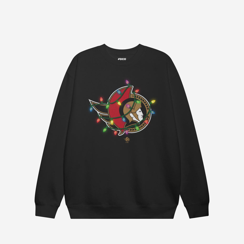 Ottawa Senators Primary Logo Holiday Lights Crew Neck Sweatshirt FOCO S - FOCO.com