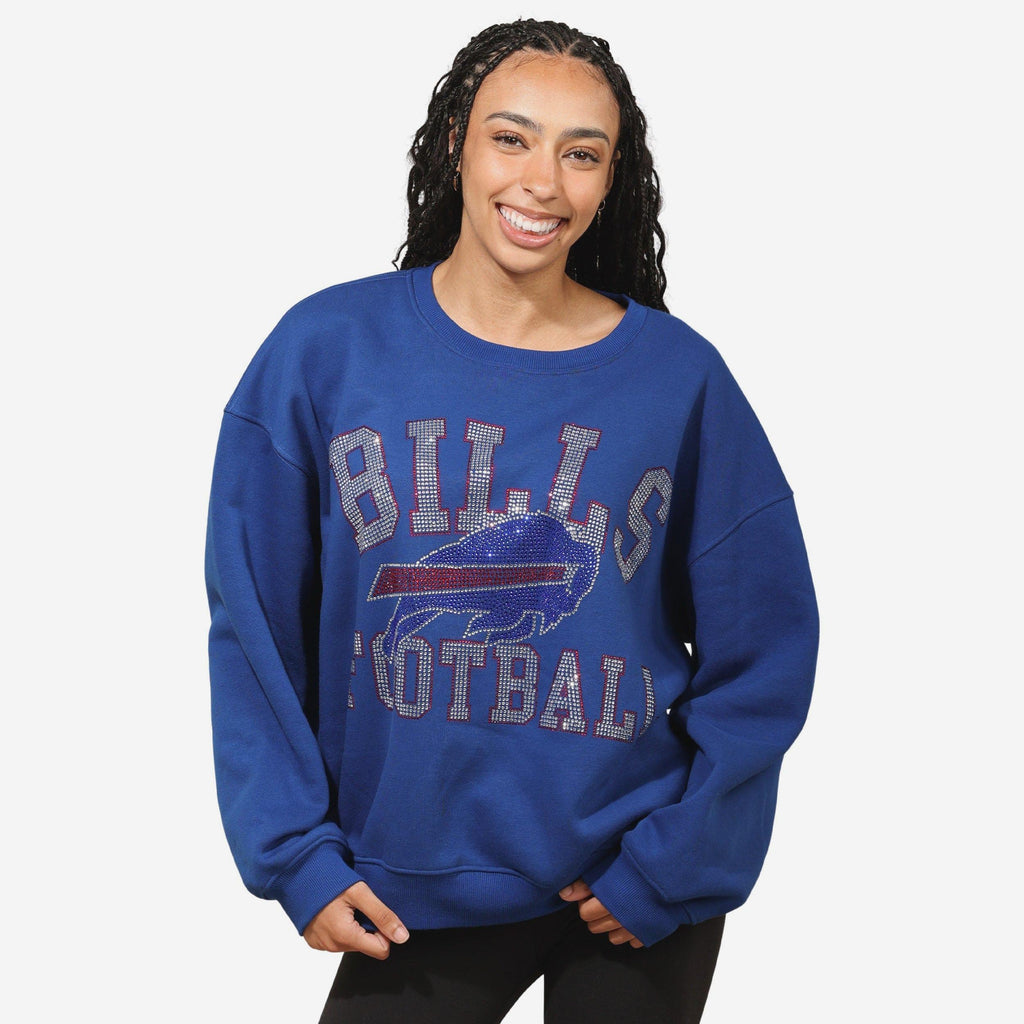 Buffalo Bills Womens Rhinestone Logo Oversized Crew Neck Sweatshirt FOCO S - FOCO.com
