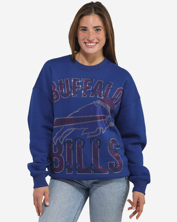 Buffalo Bills Womens Rhinestone Logo Oversized Holiday Crew Neck Sweatshirt FOCO S - FOCO.com