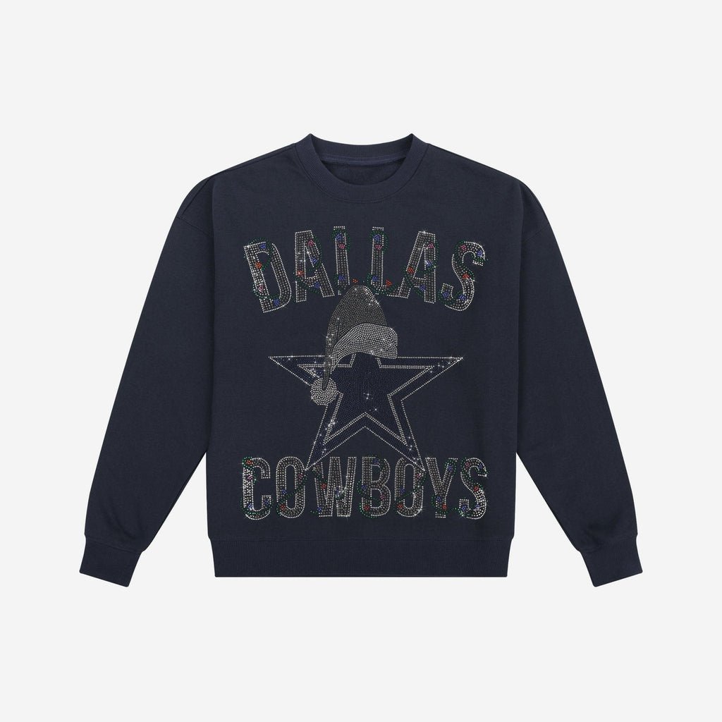 Dallas Cowboys Womens Rhinestone Logo Oversized Holiday Crew Neck Sweatshirt FOCO S - FOCO.com