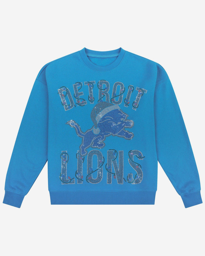 Detroit Lions Womens Rhinestone Logo Oversized Holiday Crew Neck Sweatshirt FOCO S - FOCO.com