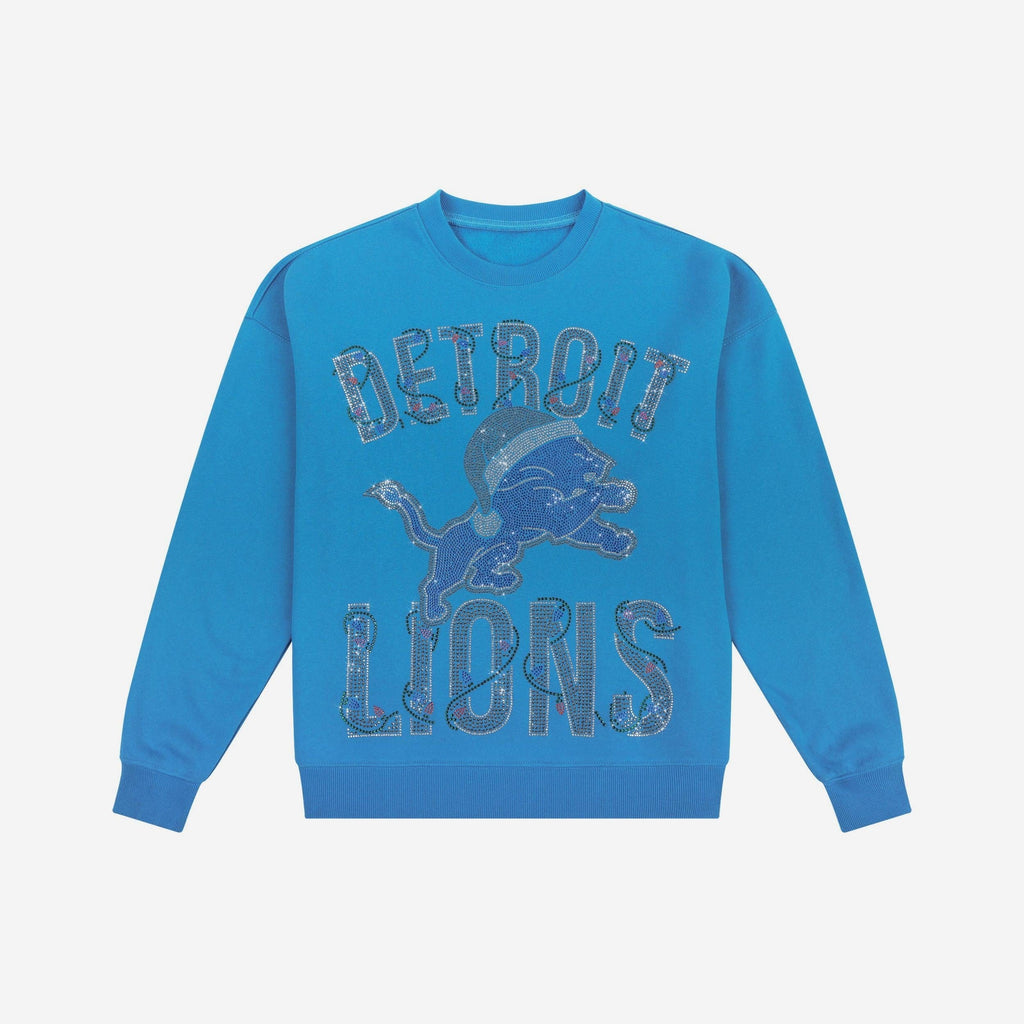 Detroit Lions Womens Rhinestone Logo Oversized Holiday Crew Neck Sweatshirt FOCO S - FOCO.com