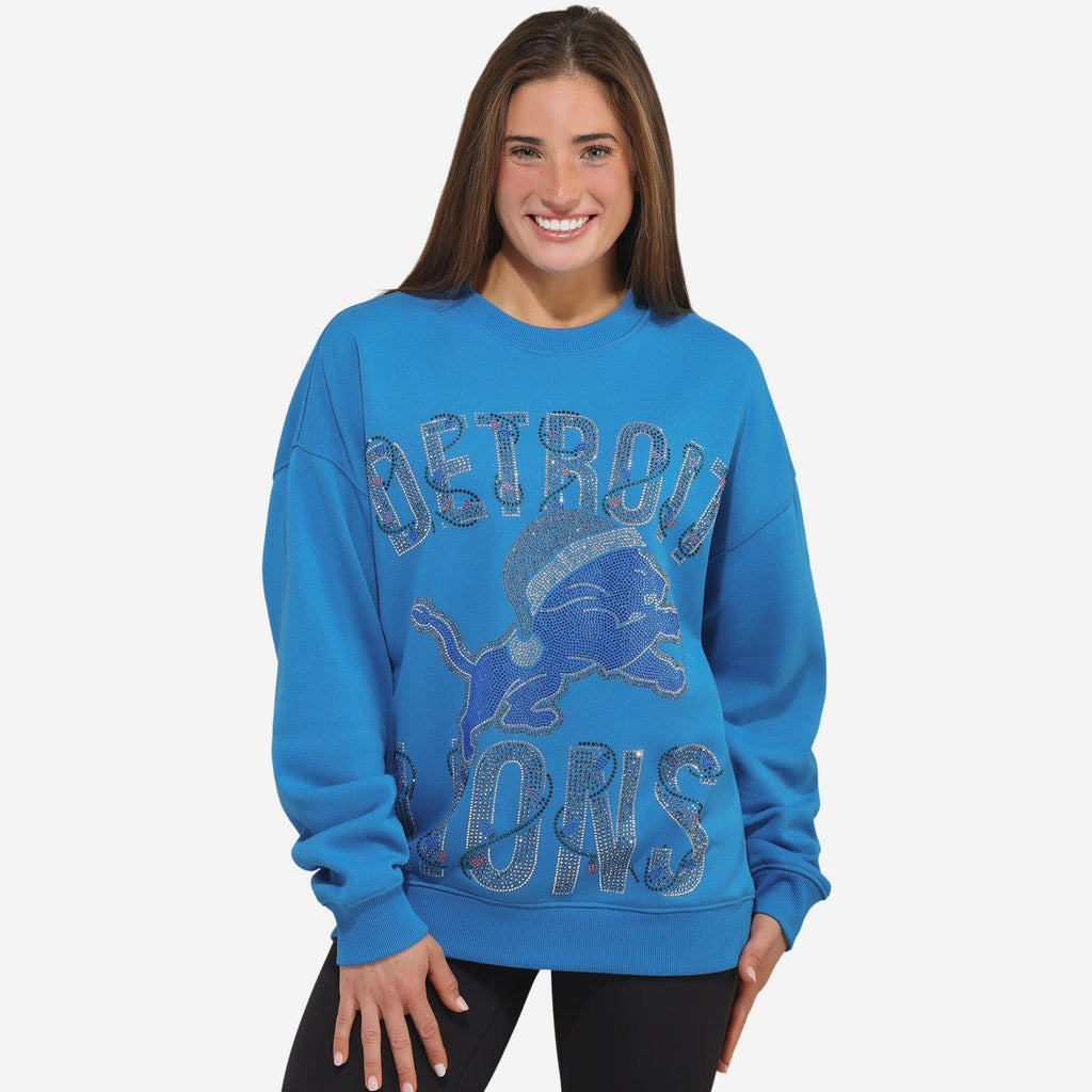 Detroit Lions Womens Rhinestone Logo Oversized Holiday Crew Neck Sweatshirt FOCO S - FOCO.com