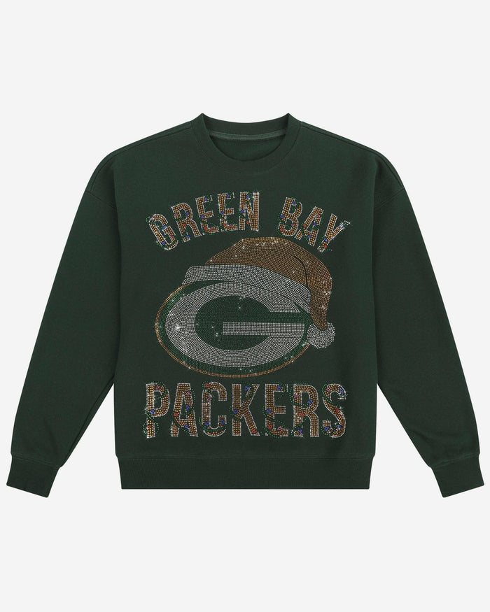 Green Bay Packers Womens Rhinestone Logo Oversized Holiday Crew Neck Sweatshirt FOCO S - FOCO.com