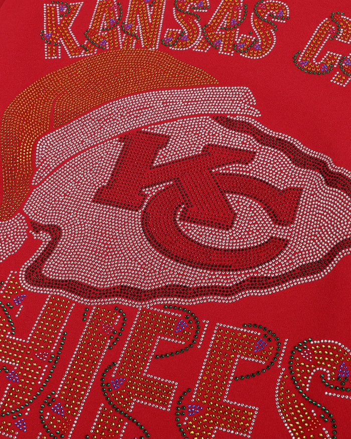 Kansas City Chiefs Womens Rhinestone Logo Oversized Holiday Crew Neck Sweatshirt FOCO S - FOCO.com