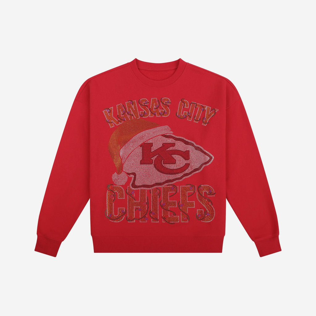 Kansas City Chiefs Womens Rhinestone Logo Oversized Holiday Crew Neck Sweatshirt FOCO S - FOCO.com