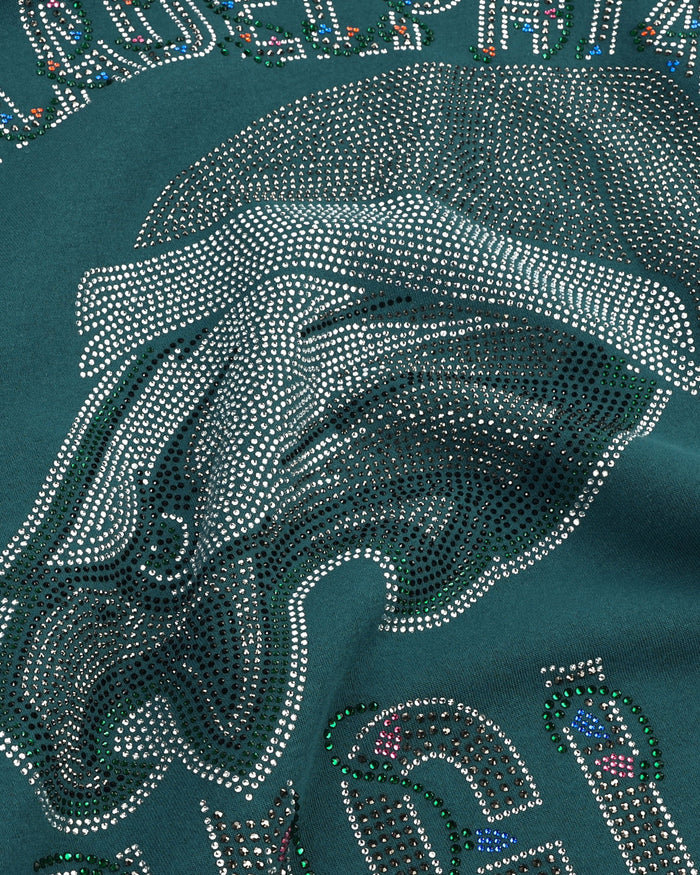 Philadelphia Eagles Womens Rhinestone Logo Oversized Holiday Crew Neck Sweatshirt FOCO S - FOCO.com