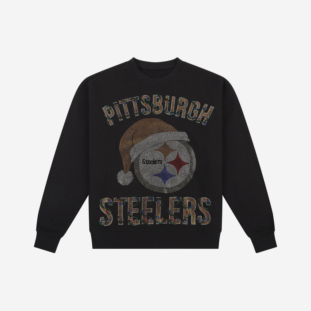 Pittsburgh Steelers Womens Rhinestone Logo Oversized Holiday Crew Neck Sweatshirt FOCO S - FOCO.com