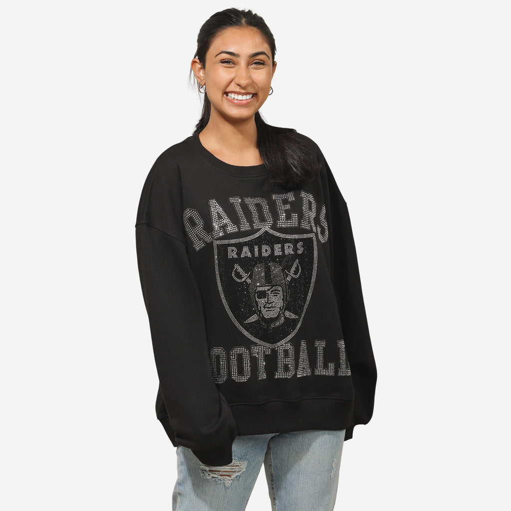 Las Vegas Raiders Womens Rhinestone Logo Oversized Crew Neck Sweatshirt FOCO S - FOCO.com