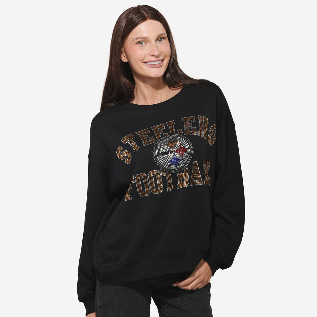 Pittsburgh Steelers Womens Rhinestone Logo Oversized Crew Neck Sweatshirt FOCO S - FOCO.com