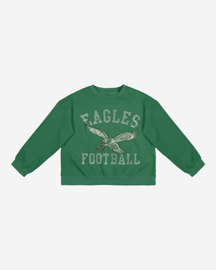 Philadelphia Eagles Womens Kelly Green Rhinestone Logo Oversized Crew Neck Sweatshirt FOCO S - FOCO.com