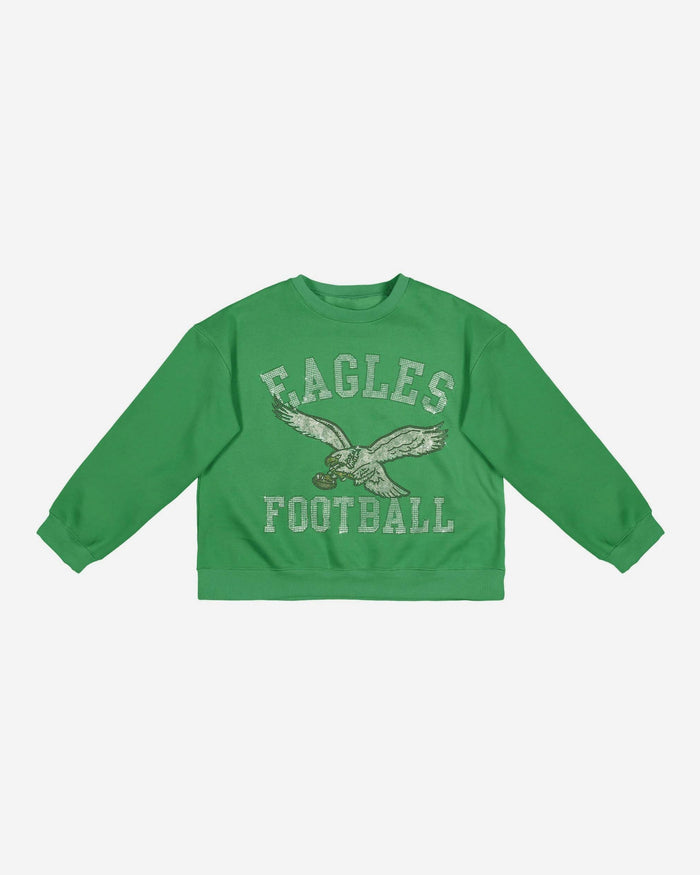 Philadelphia Eagles Womens Kelly Green Rhinestone Logo Oversized Crew Neck Sweatshirt FOCO S - FOCO.com